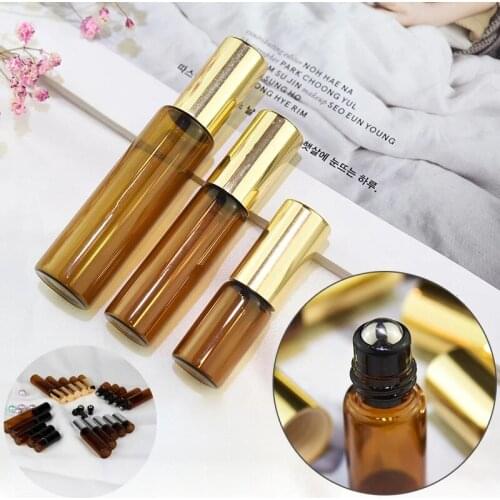 1ml 2ml 3ml 5ml 10ml Amber Glass Essential Oil Perfume Roller Ball Bottle Roll On Vials Travel Cosmetic Aromatherapy Containers