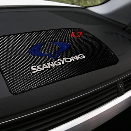 1pc Black Car Badge Anti Slip Mat Phone Holder Non-Slip Mat Pad for SsangYong Actyon Turismo Ssang Yong Rodius Rexton Korando