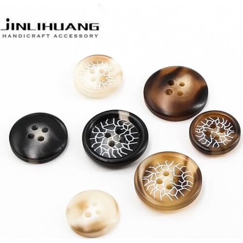 10pcs 15-30MM Resin Coat Buttons with White Lines Texture Brown Black for Jacket Dress DIY Craft Sew Cloth Decoration Accessory