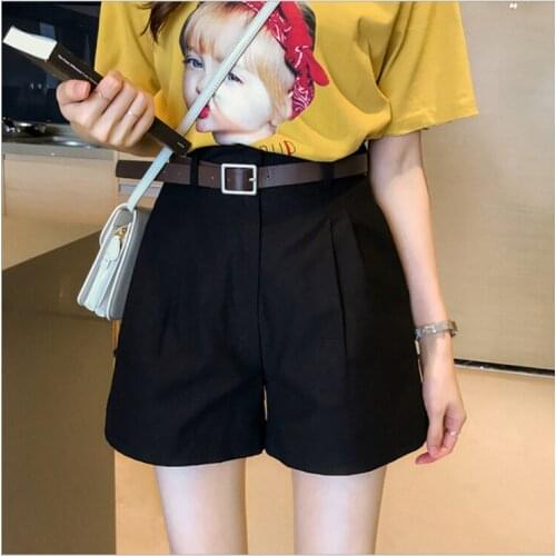 2021 New Summer Black High Waist Wide Legs Tide Loose And Thin Casual A-Line Five-Point Suit Shorts Women