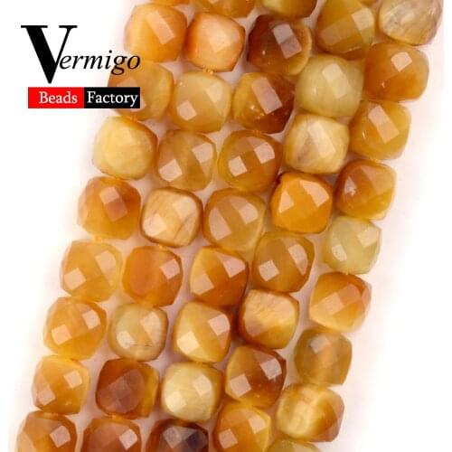 5mm Faceted Natural Stone Golden Tiger Eye Gemstones Beads Square Beads for Needlework Jewelry Making Diy Bracelet Accessories
