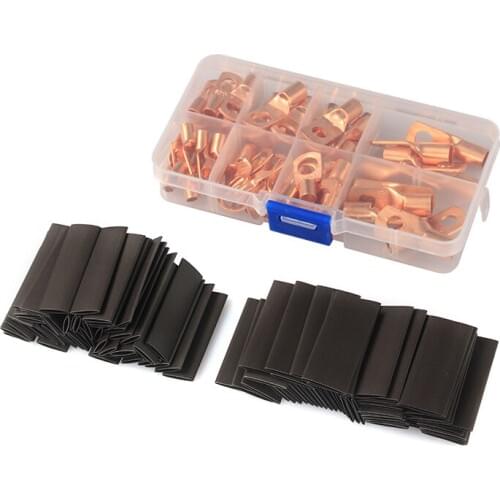 60Pcs SC6-25 Copper Cable Lugs Battery Terminals Set Electric Wire Cable Bare Crimped/Soldered Connectors + 60Pcs Shrink tube