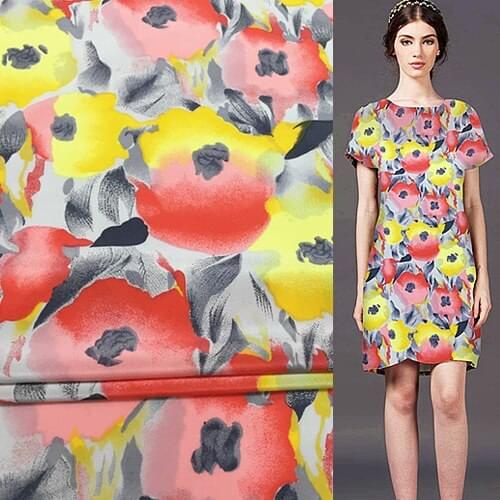 Abstract Oil painting floral print silk Crepe DE chine silk fabric 14momme 114cm width by yard,SCDC617