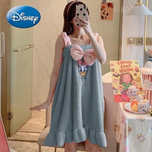 Disney Cartoon Daisy Coral Velvet Bathrobe Female Cute Daisy Bath Dress Princess Tube Top Strap Bath Towel