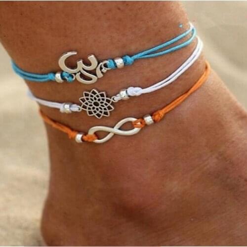Anklet flower buddha sign Infinity Silver Color Ankle Bracelet on Leg Chain Anklets For Women Ankle Beach Foot Jewelry S1915