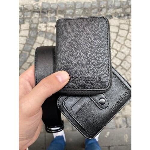 Carlino Black Zipper Vertical Wallet Belt Badge Holder Elegant Set