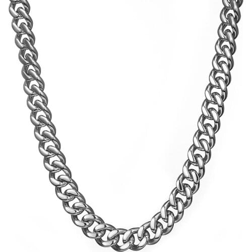 15mm Silver Color Curb Cuban Chain Necklace For Men Stainless Steel Necklace Mens Necklace Wholesale Jewelry 7-40"