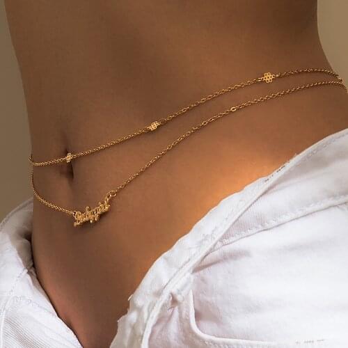 Simple Metal Letter Pendant Waist Chain Female Sexy Fashion Double Layer Thin Chain Suit Body Chain Jewelry Girlfriend Gift