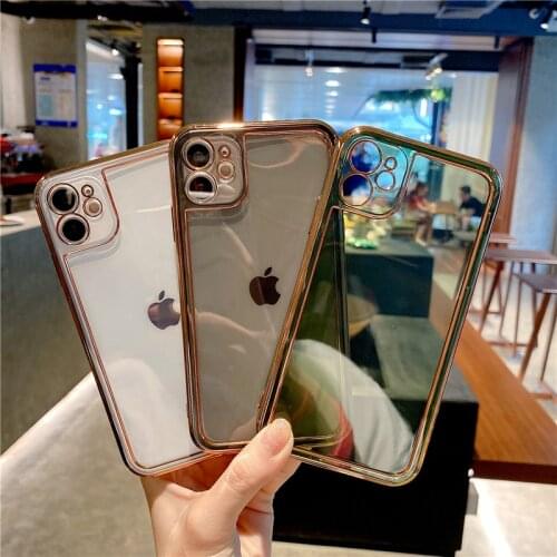 Electroplated Transparent Phone Case For iPhone 11 12 Pro Max XS X XR 7 8 Plus Mini SE2020 Soft TPU Shockproof Bumper Back Cover