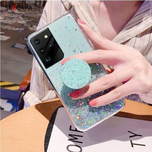 Phone Case For Samsung Galaxy S21 S20 Plus Glitter Bling Star Soft Phone Cover For Samsung S21 S20 Plus Stand Holder Back Case