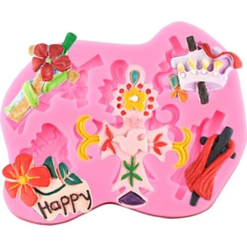 Flower Crown Happy Cross Cupcake Topper Fondant Mold Cake Border Silicone Molds Candy Clay Chocolate Mould Cake Decorating Tools