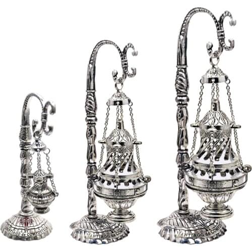 Ornate Catholic Church Hanging Censer, Charcoal Incense Burner, Censer Incense Holder with Chains - Great for Yoga Aromatherapy
