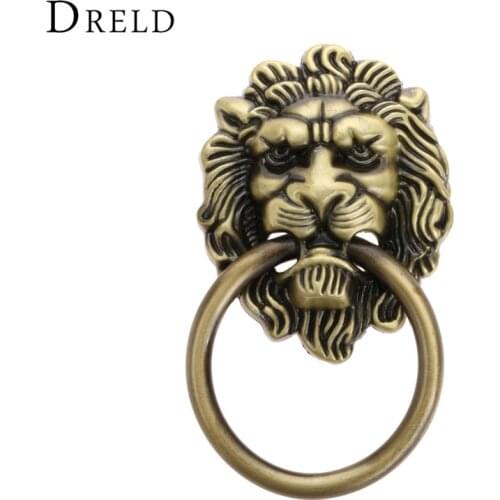 DRELD 91*51mm Antique Furniture Handles Lion Head Furniture Door Cabinet Dresser Drawer Pull Handle Ring Knob Vintage Bronze