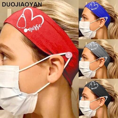 DUOJIAOYAN New Print Stethoscope Color Wide Headband With Button Elastic Hair Band Fashion Women Sports yoga Hair Accessories