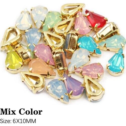 Hot ! Drop 6*10mm/8*13mm Sew on Rhinestones 10 option Opal color Gold claw set Resin Stones For Garment DIY free shipping