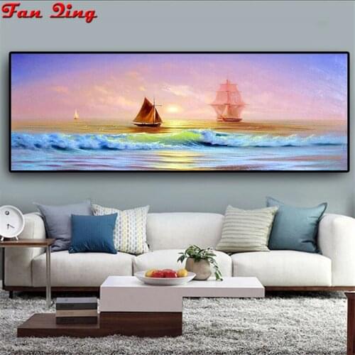 Full Square Round Drill Diamond Painting Seascape Sunset Sailboat 5D DIY Rhinestone Embroidery Mosaic Cross Stitch Home Decor