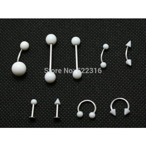 Tongue eyebrow lip nose belly rings 900pcs white colors body piercing jewelry stainless steel septum acrylic ball/cone