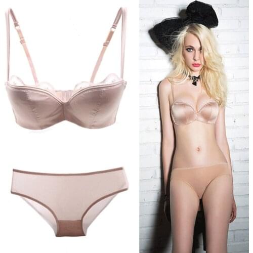 Womens underwear new European and American Half Cup womens underwear smooth thin cotton bra set