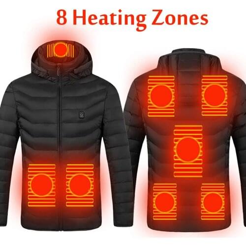 Upgrade 8 Heating Zones Mens Women Heated vest Jacket for Camping SKi USB Electric Heated Hooded Long Sleeves Jacket Thermal