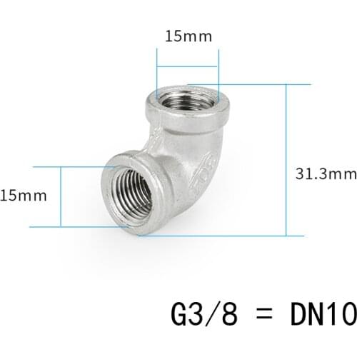 3/8" Elbow 90 Degree Angled F/F Stainless Steel SS 304 Female*Female Threaded Pipe Fittings Moonshine DN10 Still Water Gas Oil