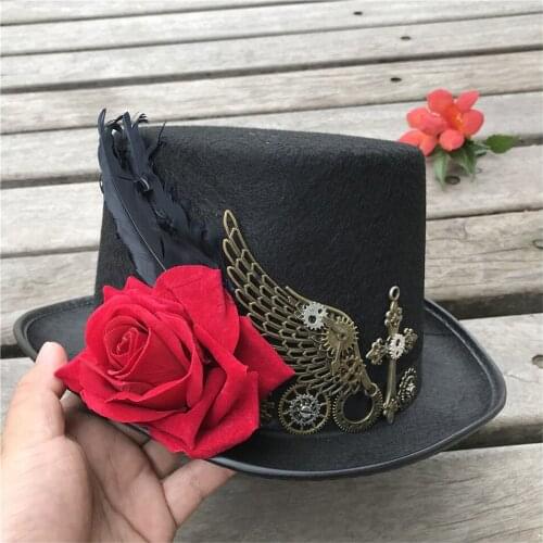 Fashion Steampunk Top Hat With Rose For Women Dance Party Hat Cosplay Hat Performance Hat Size 57CM
