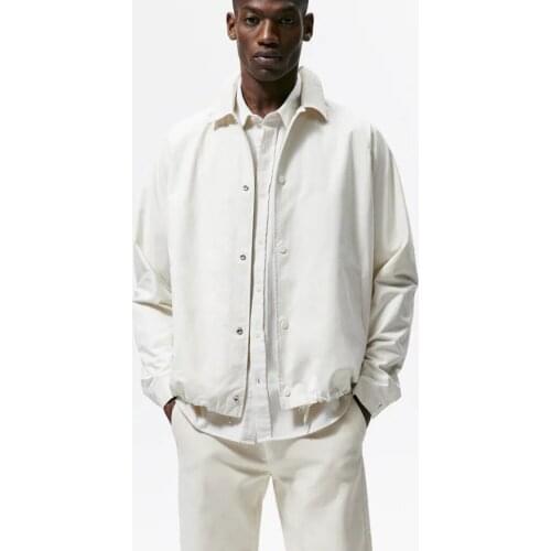 The new 2021 Mens Spring autumn workwear style long sleeve pull rope light jacket lapel casual solid color loose jacket jacket