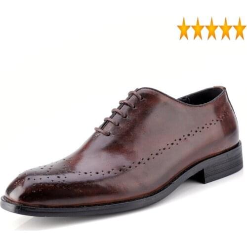 Dress Men Business Suit Brand Pointed Toe Bullock Genuine Leather Black Lace Up Wedding Male Shoes Plus Size