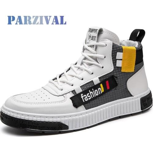 PARZIVAL Mens Sports Shoes Mens Vulcanized Shoes Sneakers PU Leather Classic High Top Men Shoes Casual Mens Boots Sneakers