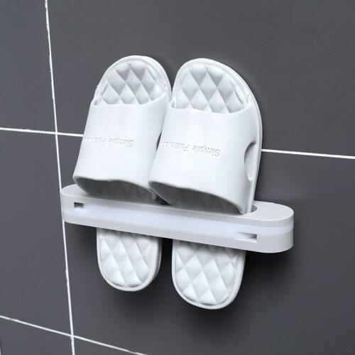 Bathroom Slippers Rack Wall Mounted Shoe Organizer Rack Folding Slippers Holder Shoes Hanger Self Adhesive Storage Towel Racks