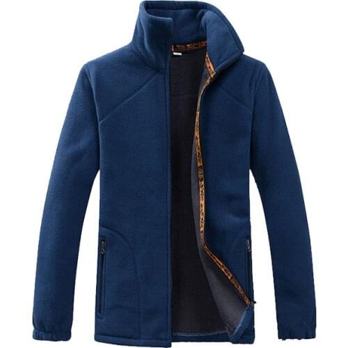 New Casual mens fleece jacket Spring autumn mens Solid color turn-down collar warm coats male middle aged zipper outwears Tops