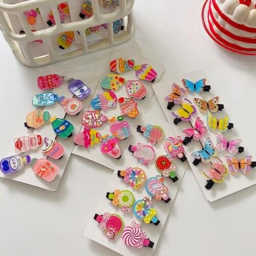 2021 New Cute Cartoon Drink Bottle Butterfly Ice Cream Hairclip Girl Sweet Headdress Hairpin Duckbill Fashion Hair Accessories