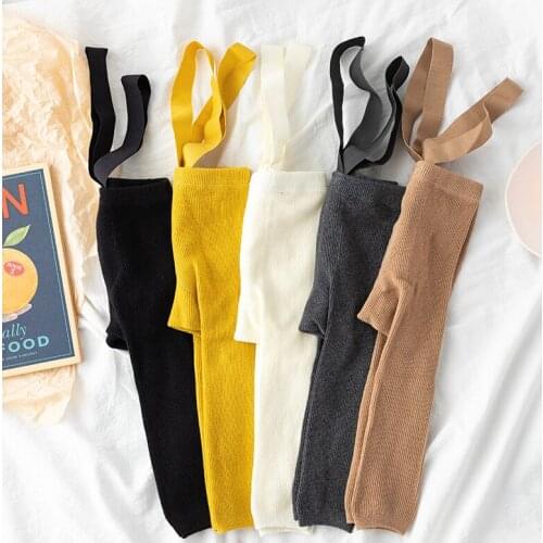 0-2Y Newborn Baby Girls Suspender Leggings Solid Knit High Waist Elasticity Simple Style Spring Clothing Accessories