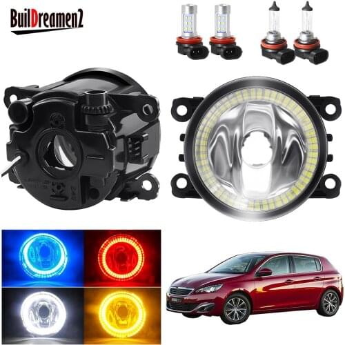 Angel Eye Fog Light Assembly For Peugeot 308 2013 2014 2015 2016 2017 2018 Car Front Bumper Fog Lamp with Halo Ring DRL H11 12V