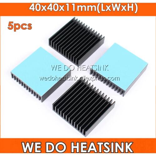 WE DO HEATSINK 5pcs 40x40x11mm Black Anodize Aluminum Heat Sink Radiator With Thermal Pad