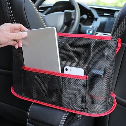 Car Net Pocket Handbag Holder Nylon Between Car Seat Storage Red Edge 2