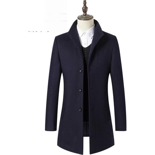 Woolen coat mens thickened mid long slim windbreaker Korean mens autumn and winter coat