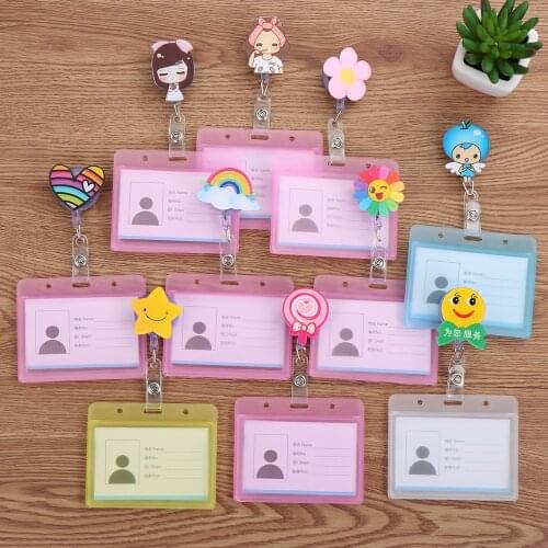 Cute Cartoon ID Badge Holder with Retractable Reel Metal Clip Business Work Card Name Tags Badge Holders Office Supplies