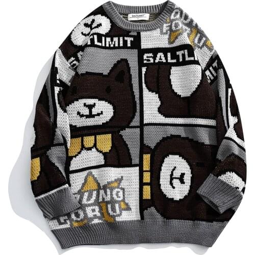 Cartoon Bear Sweater Men Winter Hip Hop Streetwear harajuku vintage black Knitted Pullover Sweater Oversized Couples Clothing