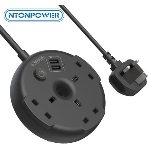 NTONPOWER Travel USB Power Strip Extension Lead Wall Mountable UK Plug with 1.5 Meter Extension Cable for Home Office