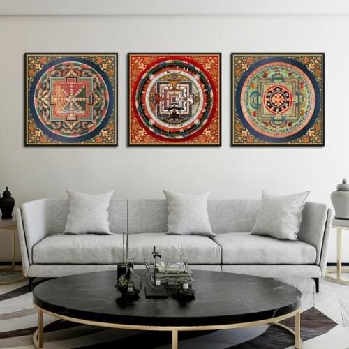 Home Decoration New Chinese Tibetan Retro Ethnic Art Painting Hotel Dining Room Yoga Hall Hanging Picture Frameless