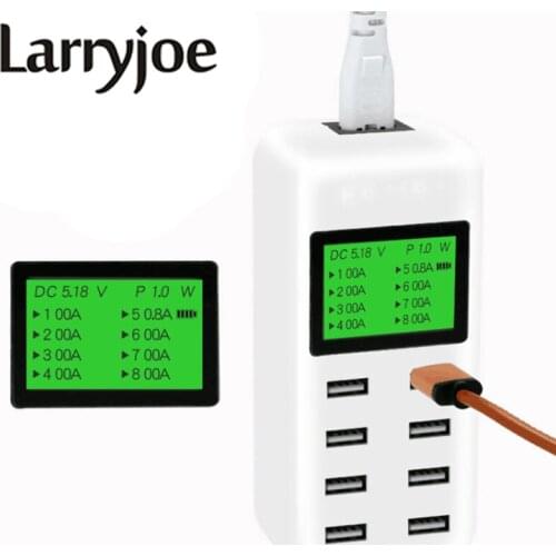 LarryjoePortable Travel Intelligent Charger Compatible With All USBCharging 2A 8 Port LCD Real Time Monitoring Safeguard Tools