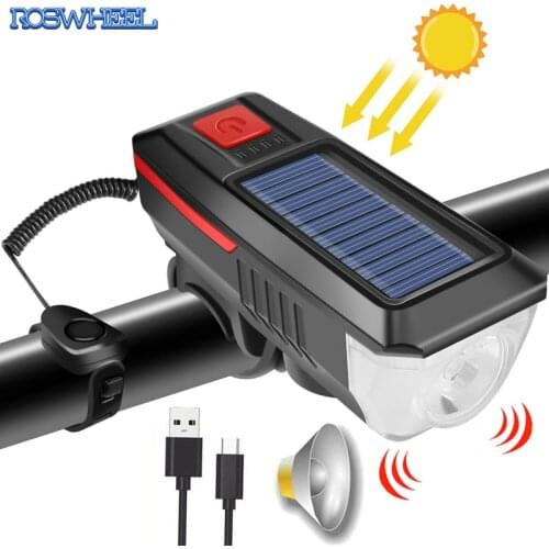Waterproof 2000mAh Bicycle Running Light Led Solar Powered USB Flashlight Bike Front Light Headlamp with Horn Cycling Accessorie