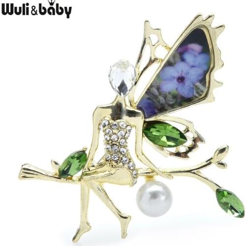 Wuli&baby New Designer Fairy Brooches For Women Lady 4-color Rhinestone Pearl Angel Party Casual Brooch Pin Gifts