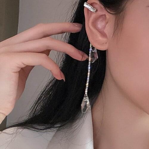 Long Tassel Rhinestone Crystal Earrings Lrregular Crystal Pendant Ear Clip Earrings For Women Wedding Party Jewelry