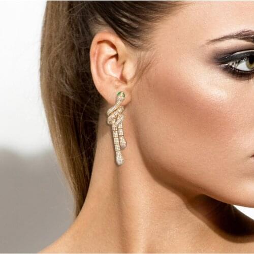 Zlxgirl jewelry Snake Shape Earrings Luxury Rainbow AAA Zirconia Statement Charm Copper Earrings for Women Wedding Party Gift