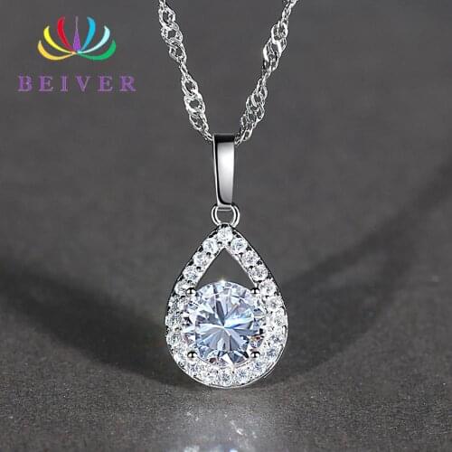 Beiver White Gold Color Jewelry Wholesale AAA+ Cubic Zirconia Wedding Bands Water Drop Necklace for Women Party Gifts