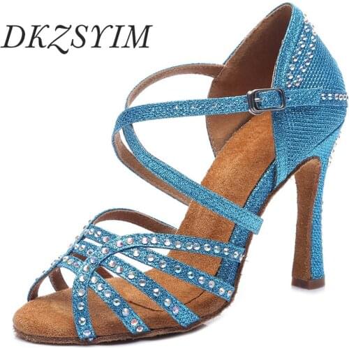 DKZSYIM Ballroom Latin Dance Shoes Women Professional Tango/Salsa Dance Shoes Soft Soles Dance Sandals High Heels 6-10CM Fashion