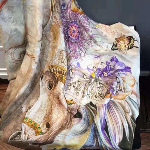 Women Winter 100% Cashmere Scarf Shawl Wraps Lightweight "The Fantasy of Pegasus" 200x100cm
