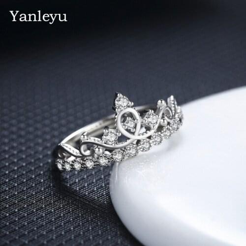 Yanleyu Lovely Simple Style Open Ring Solid 925 Sterling Silver Crown Rings for Women Fashion Engagement Wedding Jewelry PR264