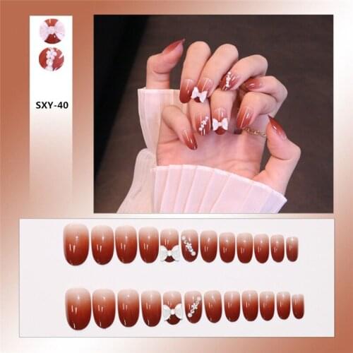 Jelly Nail Piece 24 PCS Adhesive Round/Flat/Pointed Tip Manicure Patch with Decor False Nails Save Time Nail Patch DL